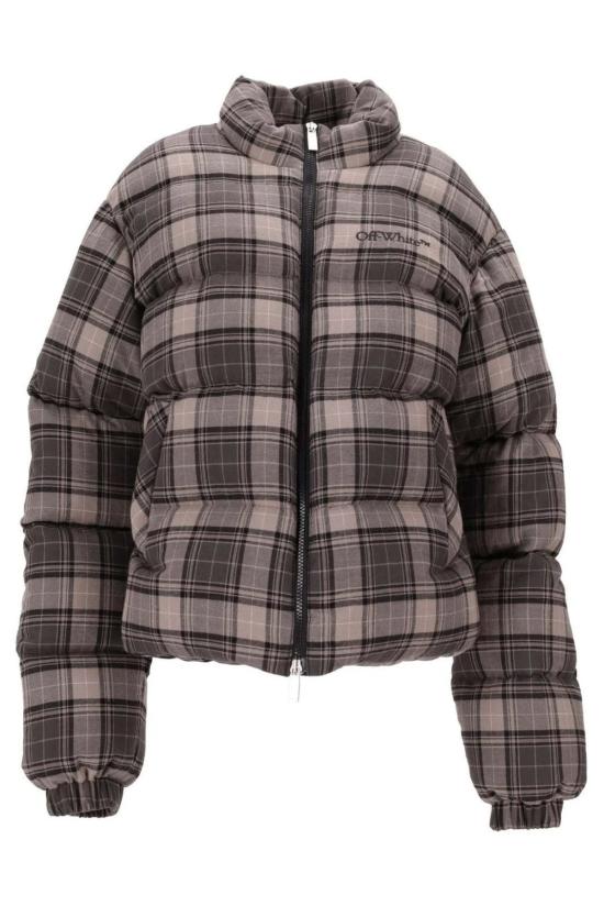  오프화이트 패딩 오프 화이트 스프레이 아 체크 플랜 다운 재킷 다크 그레이/블랙