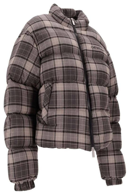  오프화이트 패딩 오프 화이트 스프레이 아 체크 플랜 다운 재킷 다크 그레이/블랙 - OFF WHITE