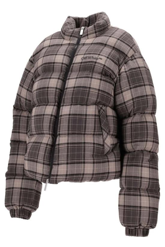  오프화이트 패딩 오프 화이트 스프레이 아 체크 플랜 다운 재킷 다크 그레이/블랙 - OFF WHITE