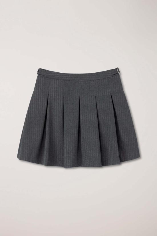  던스트 숏 스커트 미니 플리츠 스커트 그레이 스트라이프 - DUNST