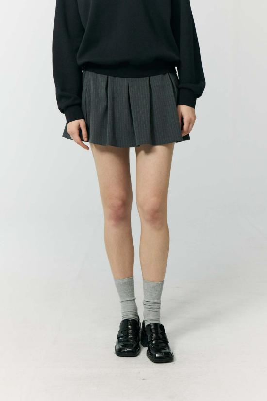  던스트 숏 스커트 미니 플리츠 스커트 그레이 스트라이프