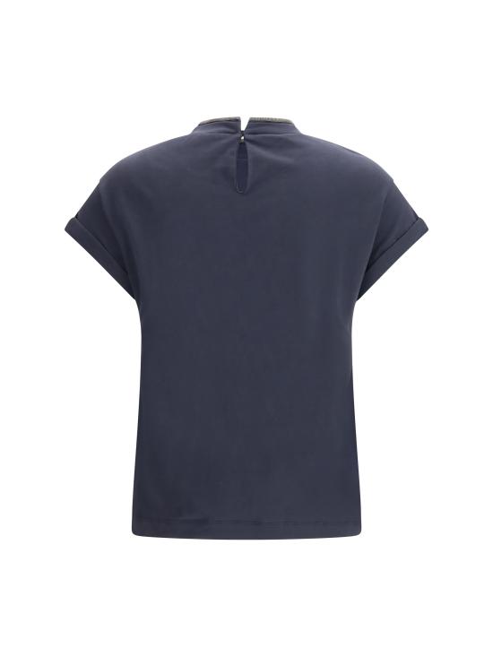 26SS 브루넬로 쿠치넬리 콘트라스트 트림 코튼 티셔츠 M0T18BD200 C4224 BLUE - BRUNELLO CUCINELLI