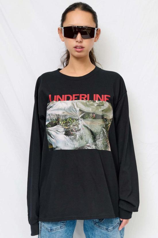  Underline 긴팔 티셔츠 언더라인 긴팔 셔츠 블랙 - OTHER BRANDS