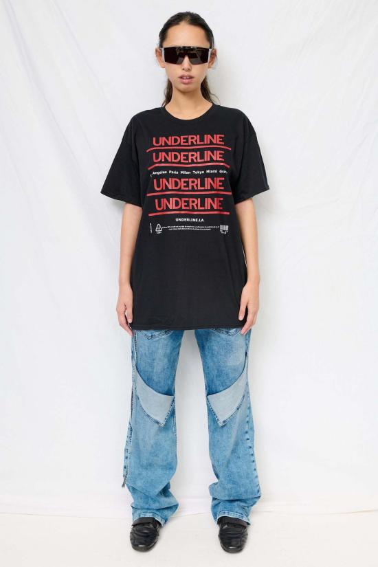  Underline 반팔 티셔츠 언더라인 티셔츠 블랙 - OTHER BRANDS