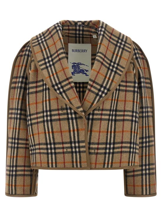 26SS 버버리 크롭 코튼 자켓 체크 워머 8119106LICHEN Brown - BURBERRY