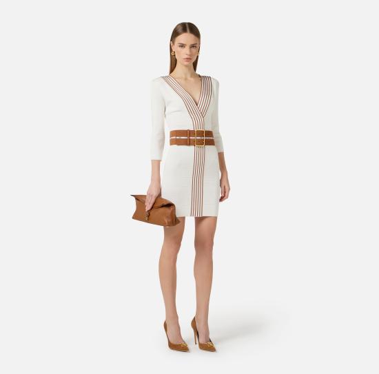 26SS 엘리자베타프랜치 미디 원피스 AM01S61E2 AQ6 Avorio cuoio - ELISABETTA FRANCHI