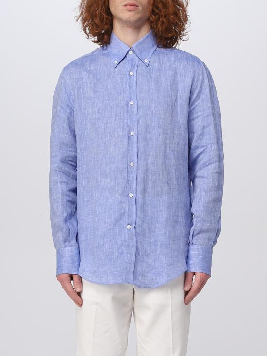  브루넬로 쿠치넬리 긴팔 셔츠 MB6080038 C010 Gnawed Blue