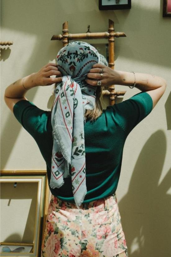  메종 르콩트 플라망 머플러/스카프 울 실크 블렌드 시크릿 가든 시엘 반다나 - MAISON LECOMTE FLAMENT