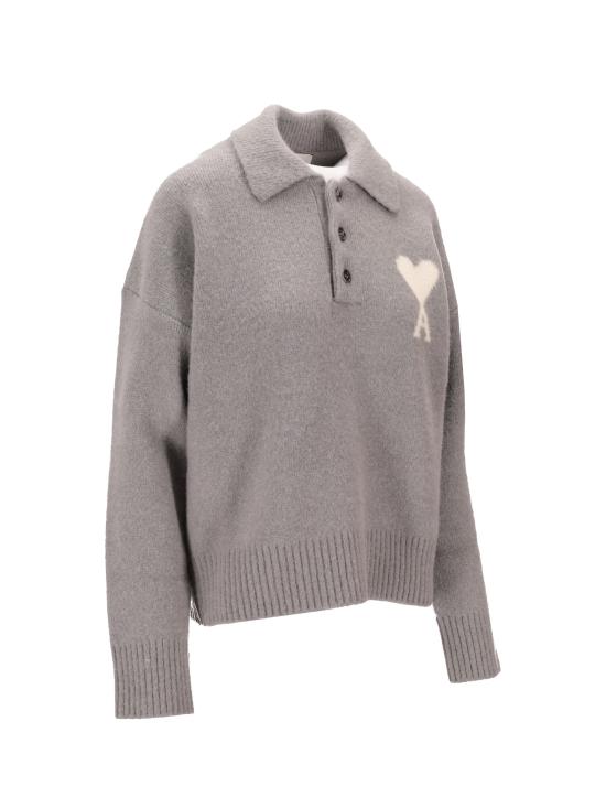 25FW 아미 ADC 알파카 폴로 폴로 티셔츠 UPL408KN0135 058 GRIS ECRU - AMI