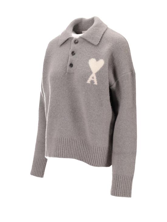 25FW 아미 ADC 알파카 폴로 폴로 티셔츠 UPL408KN0135 058 GRIS ECRU - AMI
