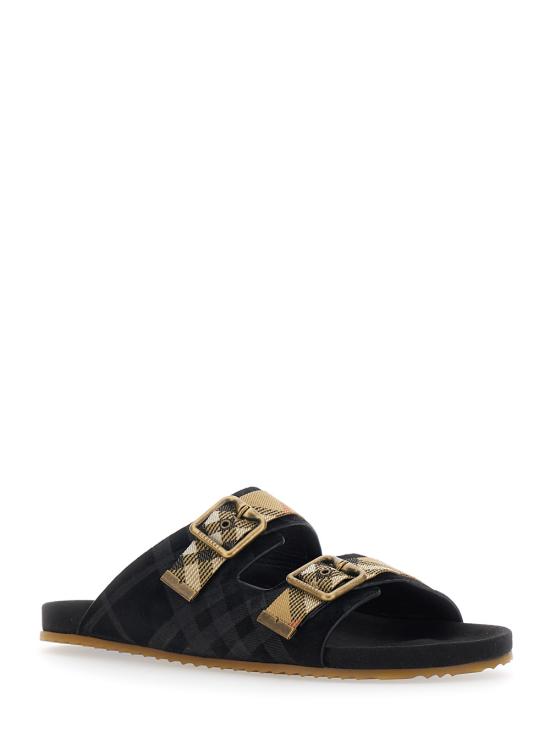 26SS 버버리 체크 스웨이드 얼친 샌들 8118890A1189 Black - BURBERRY