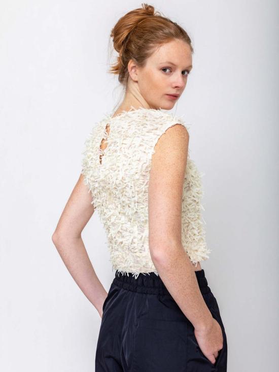  오디 블라우스 프린지 테이프 탑