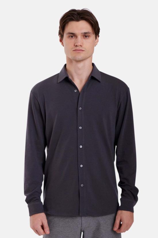  블루&크림 긴팔 셔츠 엘리온 소프트 저지 버튼업 - BLUE&CREAM