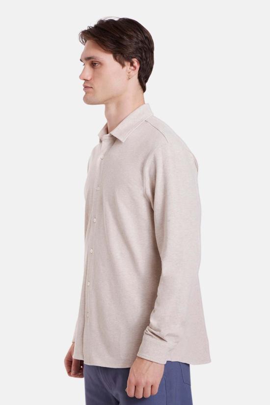  블루&크림 긴팔 셔츠 엘리온 소프트 저지 버튼업 - BLUE&CREAM