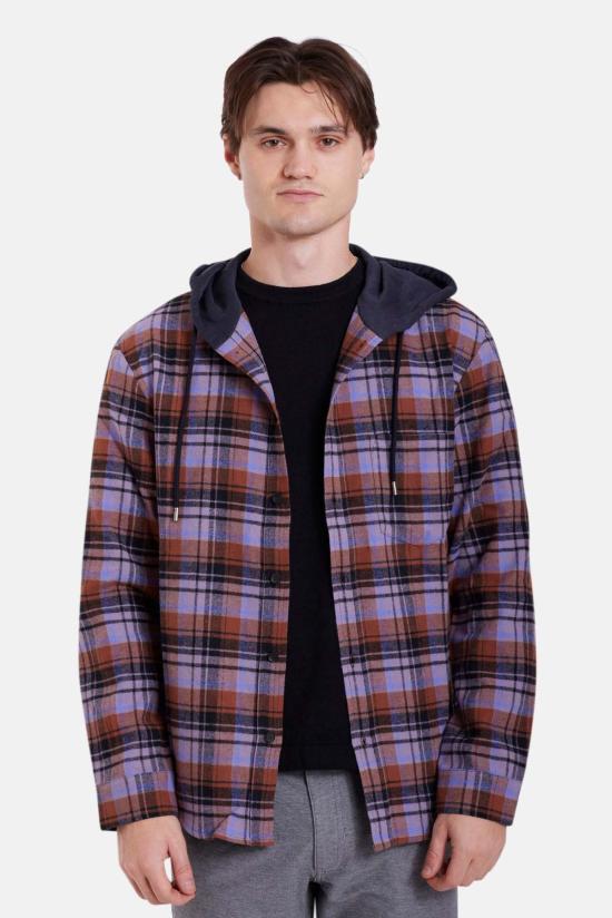  블루&크림 긴팔 셔츠 블루앤크림 딜런 브러시드 플란넬 후디 - BLUE&CREAM