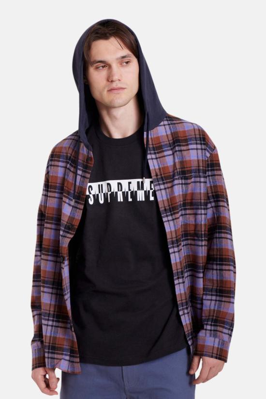  블루&크림 긴팔 셔츠 블루앤크림 딜런 브러시드 플란넬 후디 - BLUE&CREAM