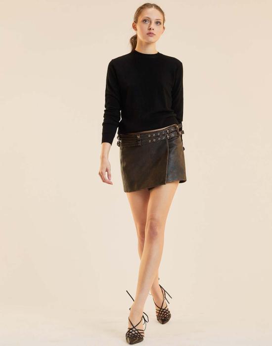  신시아 로리 숏 스커트 신시아 로울리 위노나 가죽 랩 스커트 브라운 - CYNTHIA ROWLEY