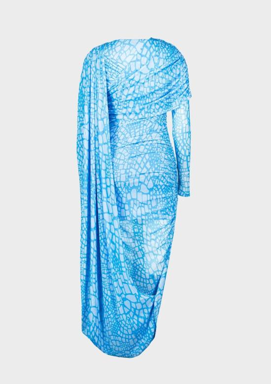  SAEMDI 롱 원피스 사엠디 스네이크 메시 롱 슬리브 드레스 블루 - SAEMDI