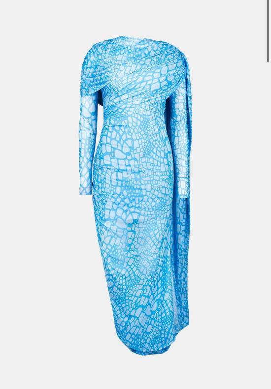  SAEMDI 롱 원피스 사엠디 스네이크 메시 롱 슬리브 드레스 블루