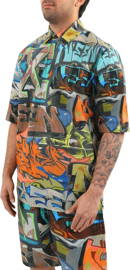  오프화이트 반팔 셔츠 OMGA216S22FAB0018400 GREEN - OFF WHITE