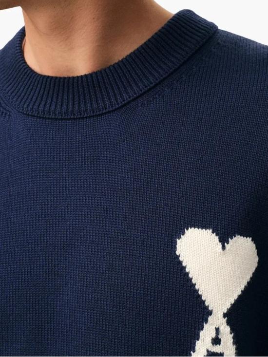 26SS 아미 ADC 울 & 코튼 크루넥 하트 스웨터 UKS859 KN0156A116 Blue - AMI