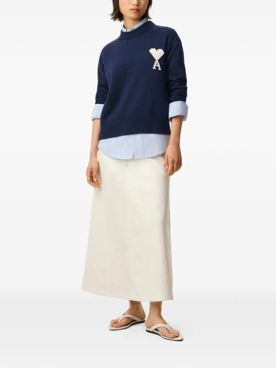 26SS 아미 ADC 울 & 코튼 크루넥 하트 스웨터 UKS859 KN0156A116 Blue - AMI