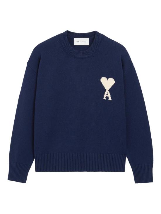 26SS 아미 ADC 울 & 코튼 크루넥 하트 스웨터 UKS859 KN0156A116 Blue