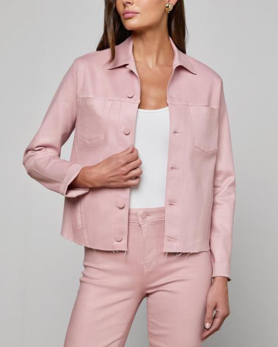  라장스 데님 자켓 자넬 슬림 로우 재킷 페일 로즈 코팅 - L'AGENCE