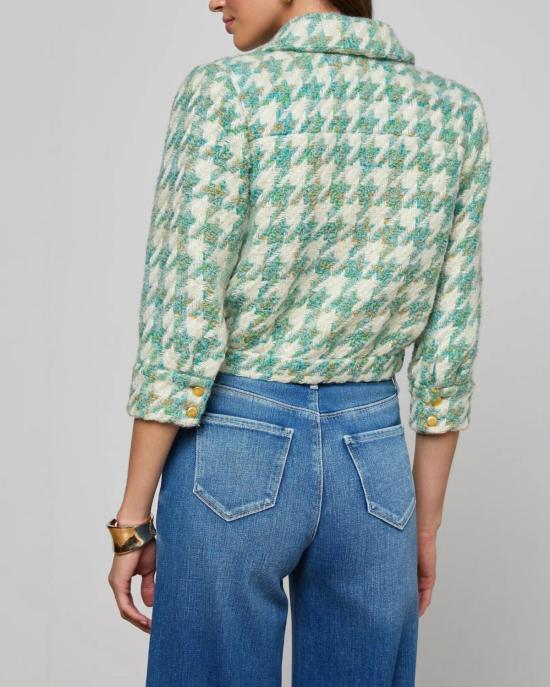  라장스 자켓 지아 크롭 3/4 소매 재킷 더스티 제이드 멀티 하운드투스 - L'AGENCE