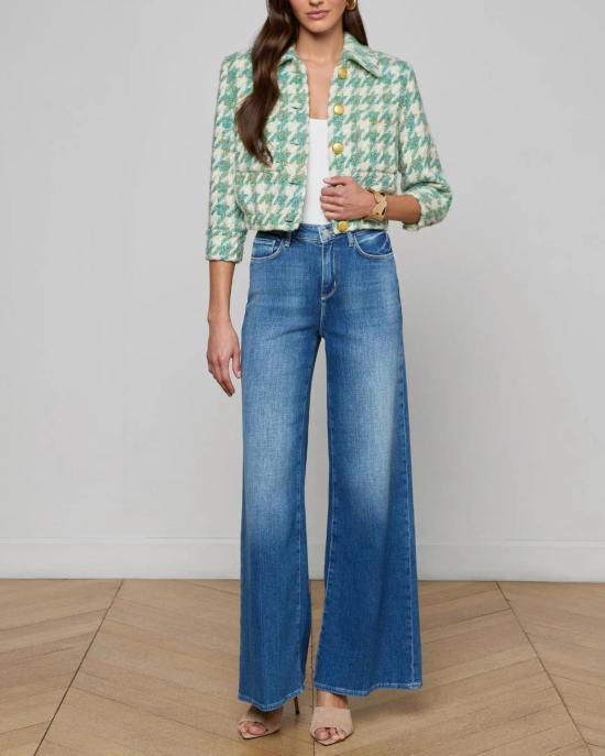  라장스 자켓 지아 크롭 3/4 소매 재킷 더스티 제이드 멀티 하운드투스 - L'AGENCE