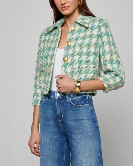  라장스 자켓 지아 크롭 3/4 소매 재킷 더스티 제이드 멀티 하운드투스 - L'AGENCE