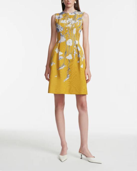  Lela Rose 숏 원피스 레라 로즈 플로럴 페일 베시 드레스 오커 멀티 - OTHER BRANDS