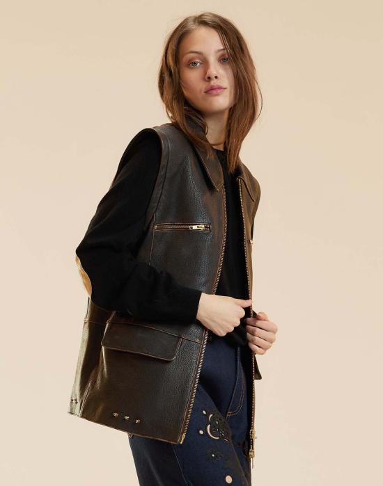  신시아 로리 가죽 자켓 신시아 로울리 위노나 가죽 오버사이즈 재킷 브라운 - CYNTHIA ROWLEY