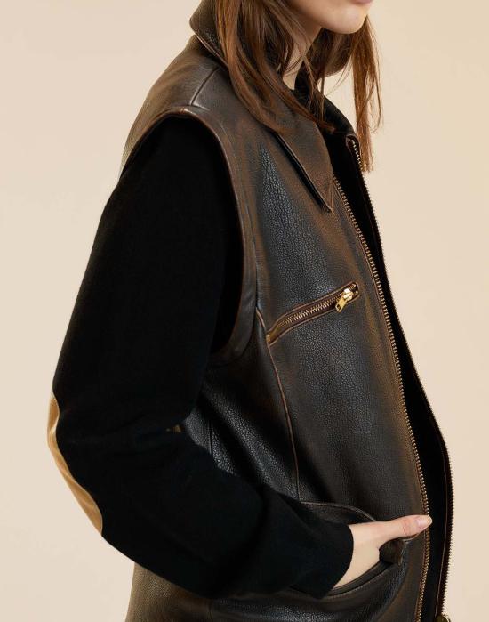  신시아 로리 가죽 자켓 신시아 로울리 위노나 가죽 오버사이즈 재킷 브라운 - CYNTHIA ROWLEY