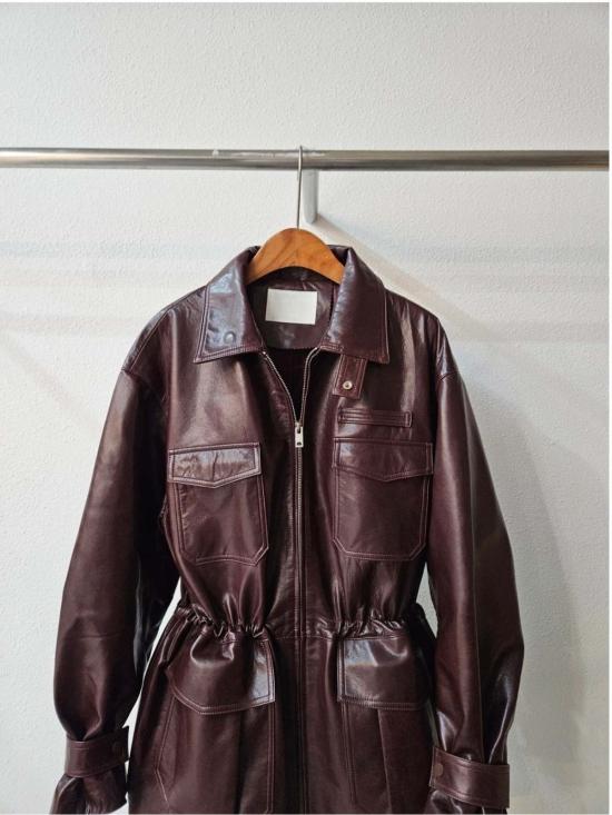  더 엔케이씨 스토어 가죽 자켓 NKC 스토어 카르멘 램스킨 가죽 재킷 버건디 - The NKC Store