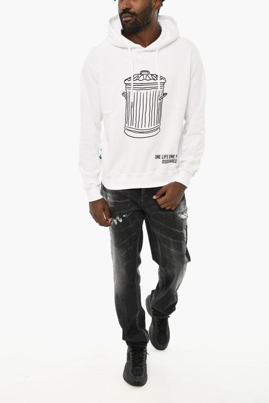  디스퀘어드2 후드 티셔츠 S78GU0075 S25591 100 Black White - DSQUARED2