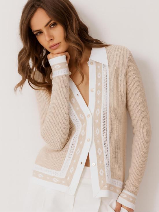  어텀 캐시미어 가디건 가을 캐시미어 메쉬 셔츠 (자카드 테두리 장식)