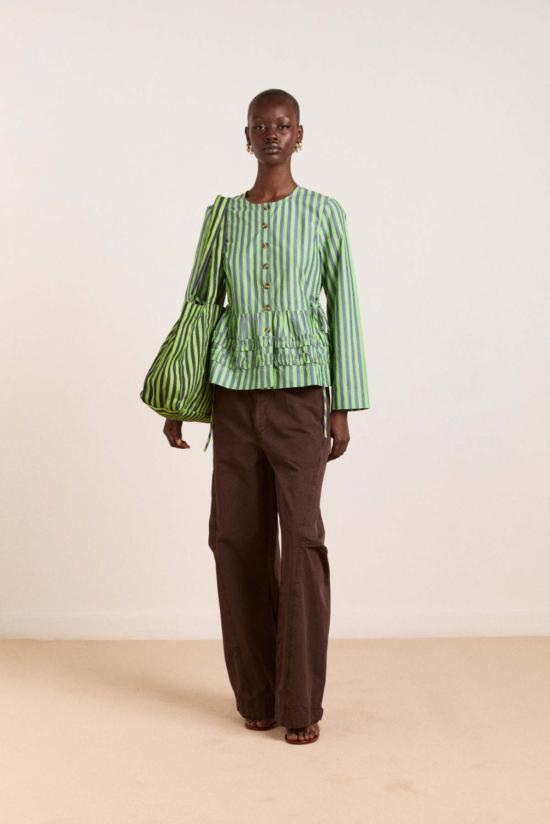  담손매더 블라우스 담슨 매더 매디슨  네이비 팝 그린 스트라이프 - DAMSON MADDER