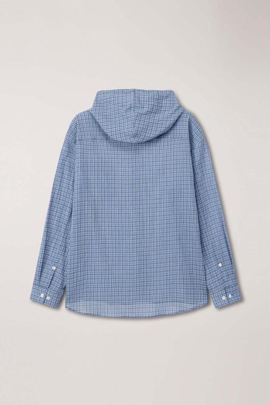  던스트 셔츠 유니섹스 클래식 후드 셔츠 소프트 블루 체크 - DUNST