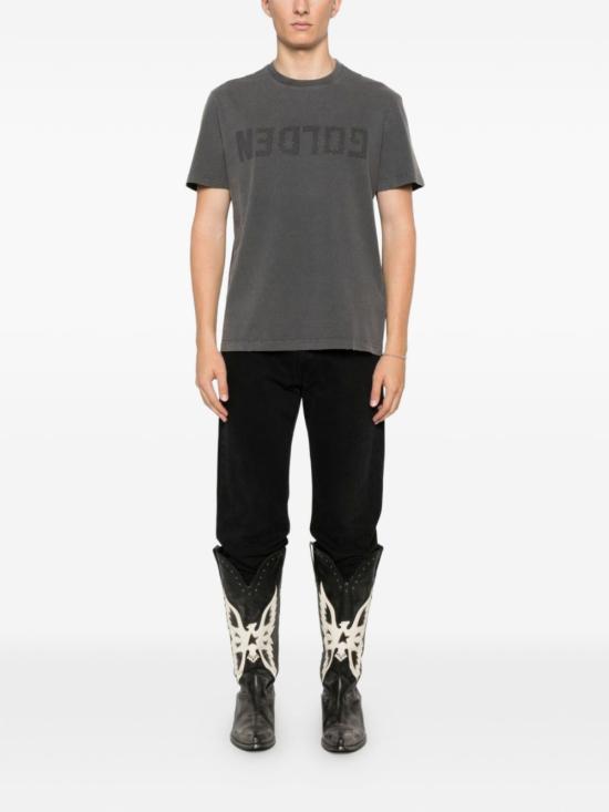 26SS 골든구스 골든 로고 프린트 반팔 티셔츠 GMP01220 P00067160318 Grey - GOLDEN GOOSE