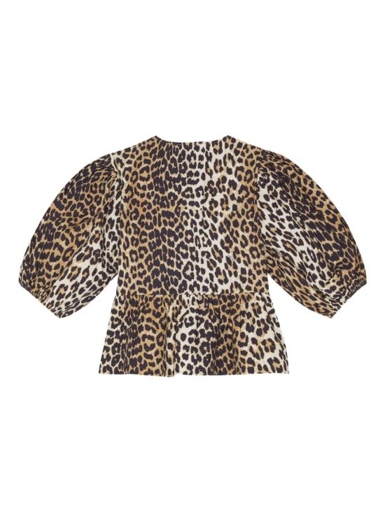 26SS 가니 레오파드 코튼 포플린 페플럼 타이 블라우스 F9116 943 MultiColour - GANNI