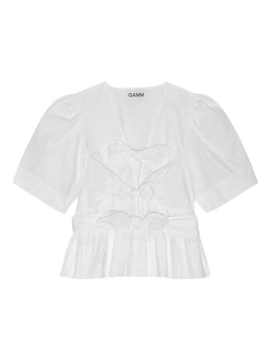 26SS 가니 스트레치 코튼 타이스트랩 블라우스 W0309 151 White - GANNI