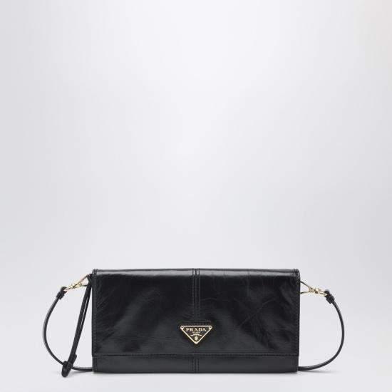 26SS 프라다 레더 월렛 숄더 스트랩 1MT0362CYR Black