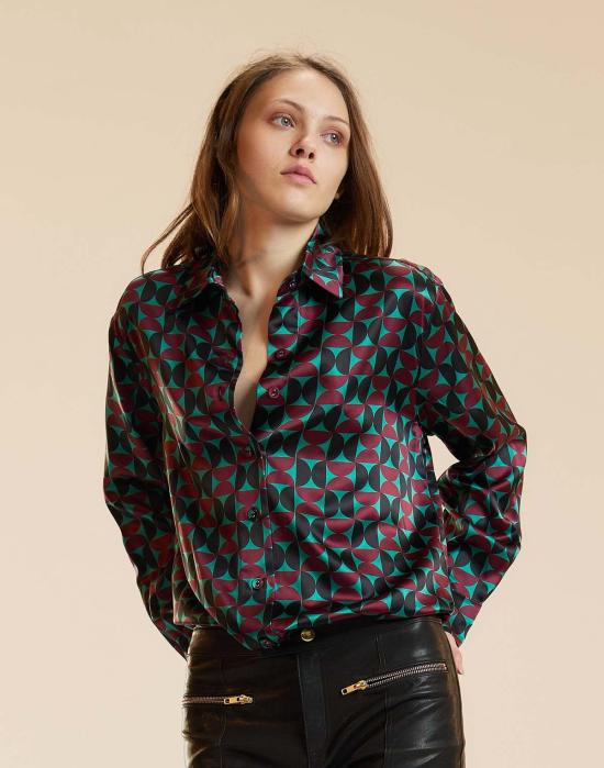  신시아 로리 블라우스 신시아 로울리 소장용 실크 셔츠 버건디 - CYNTHIA ROWLEY