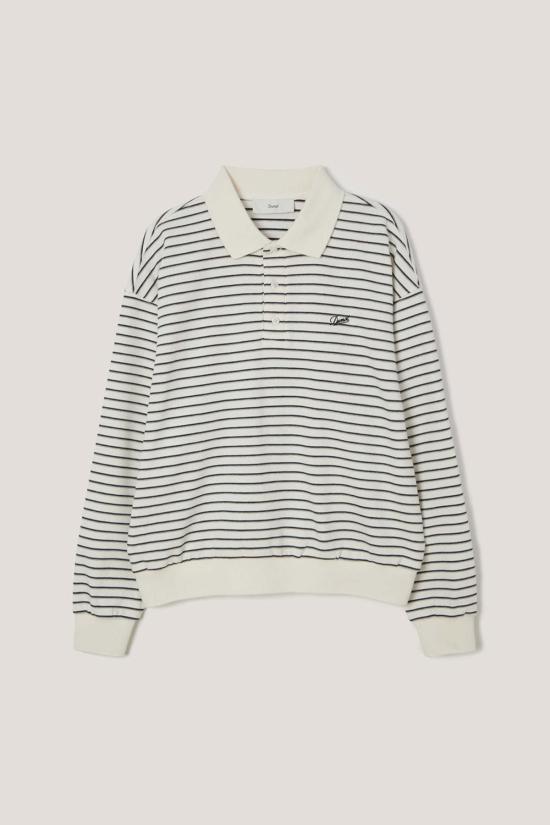  던스트 반팔 티셔츠 유니섹스 스트라이프 칼라 티셔츠 아이보리 스트라이프