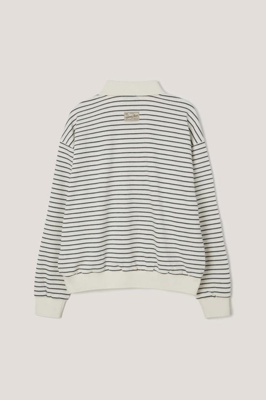  던스트 반팔 티셔츠 유니섹스 스트라이프 칼라 티셔츠 아이보리 스트라이프 - DUNST