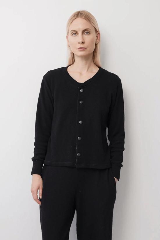  울 하이드 가디건 울 가죽 안감 스웨터