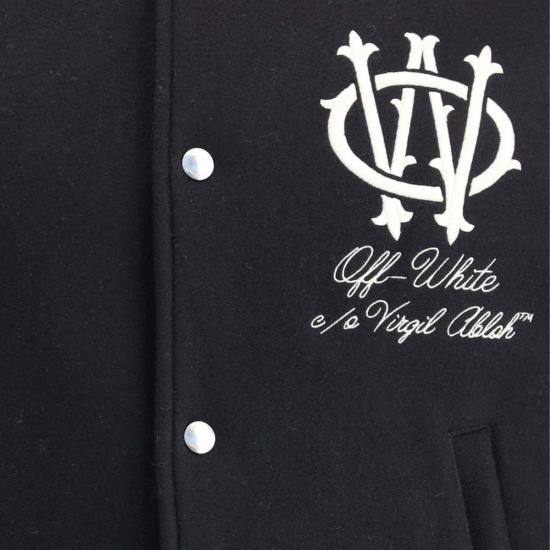  오프화이트 봄버 자켓 고딕 울 덴 레귤러 바시티 봄버 재킷 - OFF WHITE