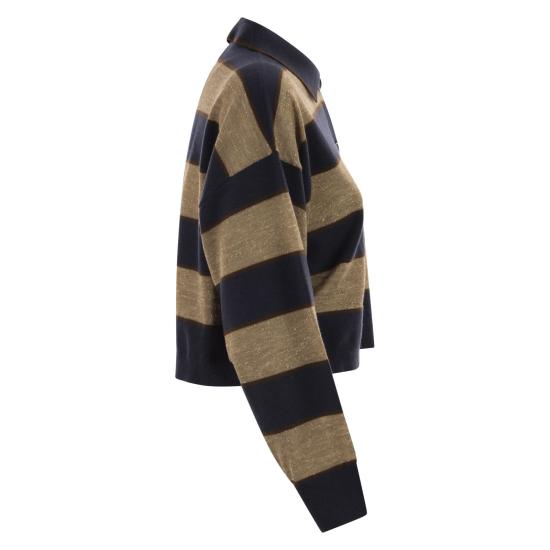 26SS 브루넬로 쿠치넬리 스파클링 스트라이프 크롭 니트 폴로 M16221605 BEIGE BLUE - BRUNELLO CUCINELLI