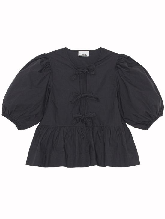 26SS 가니 코튼 포플린 페플럼 타이 블라우스 F7364 099 BLACK